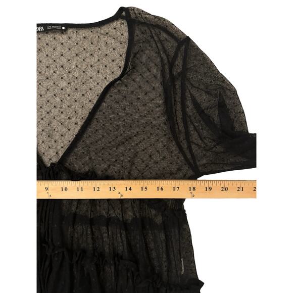 Zara Polka Dot Swiss Dot Sheer LS Blouse Sm Back Whimsigoth Fairygrunge witchy - Picture 7 of 8